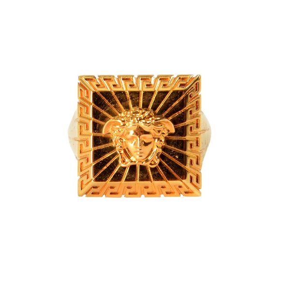 Versace Gold Color Embellished Medusa Head Statement Ring Sz 15 - Picture 1 of 4